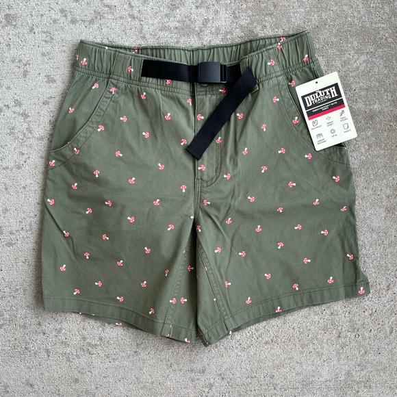 Duluth Trading Co womens rootstock 7” belted shorts olive mushroom NWT - Picture 2 of 5